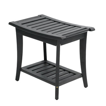 Tucker 22.1" Traditional Classic Slatted Solid Acacia Wood Indoor/Outdoor Shower Bench with Shelf and Handle